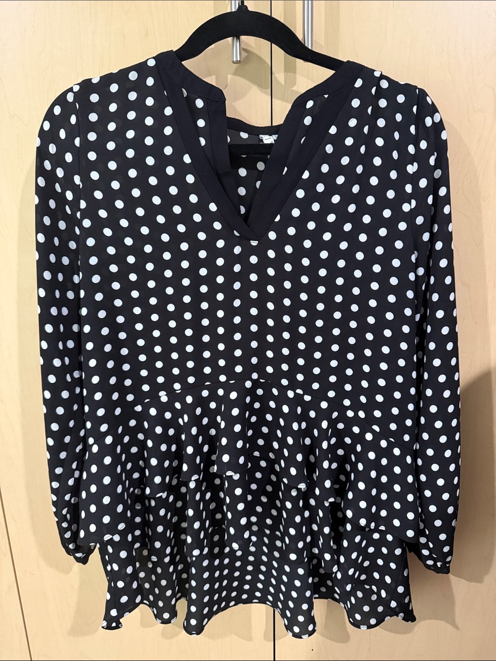 Elle Black and White Polka Dot V-Neck Peplum Tunic